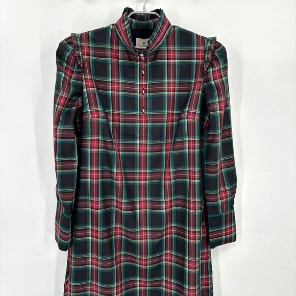 Tuckernuck Women's Highland Tartan Demy Dress sz L NWT Long Sleeve Shift Maxi - Picture 2 of 9